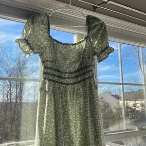 floral green iris LA dress